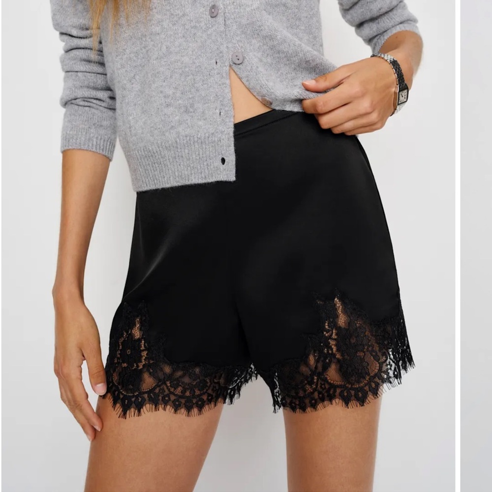 Reformation Fern Black Lace Trim High Waist Shorts